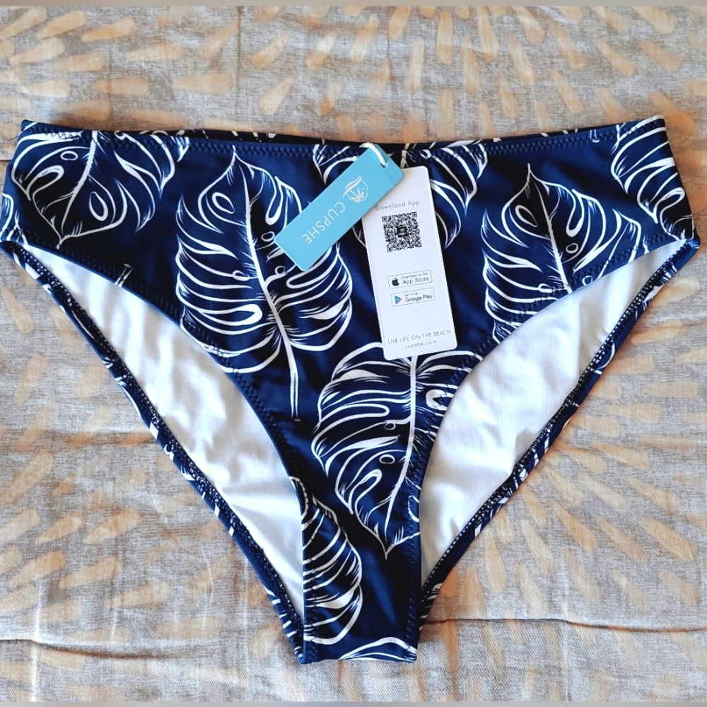 Cupshe Women's Blue Leaf Print Bikini Bottom